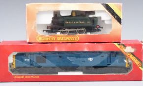Two Hornby 00 gauge model railway locomotives GWR 0-4-0 tank loco R077 and BR diesel loco 37130