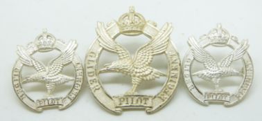 British Army Pilot Regiment officer's cap badge together with a pair of collar badges, all by Firmin