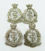 Four British Army Royal Army Medical Corps Volunteers metal collar badges