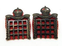 British Army 16th London Regiment pair of officer's service dress metal collar badges