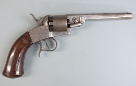 F Kinapen Belgian 54 bore 5 shot single action percussion revolver with engraved frame, hammer, butt