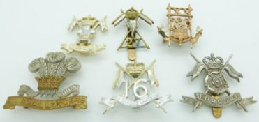 Six British Army Lancer Regiments metal and anodised badges including 27th Lancers, 16th Lancers,