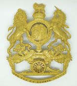 British Army Royal Artillery officer's Territorial Victorian helmet plate with maker's plaque to