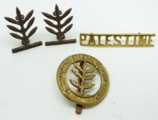 British Army Palestine Regiment other ranks cap badge olive tree within circlet together with a
