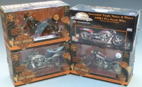 Four ERTL Racing Champions diecast model Harley-Davidson motorbikes, 1:9 scale limited edition