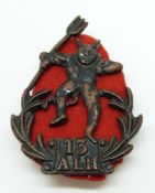 Australian Army 13th Light Horse Australian Imperial Force 'Dancing Devil' metal hat badge