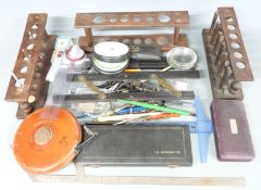 Collection of draughtsman's instruments including rulers, compasses 1940 military plotting