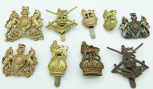 Nine British Army General Service Corps, Reserve Regiment etc metal badges, one by Gaunt