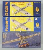 Three International Model Aircraft Ltd Frog Single Seat Fighter model aeroplanes one mark IV and two