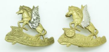 Two New Zealand Army WWI 25th and 27th Mounted Rifles Reinforcements metal hat badges