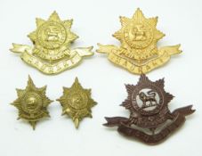New Zealand Army 6th Hauraki Regiment metal cap and collar badges including a gilt example with