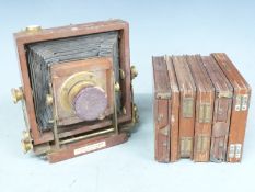 J. Lancaster & Son, Birmingham mahogany plate camera, with Taylor Taylor and Hobson Cooke 4 1/4 x