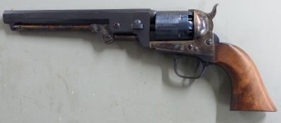 Italian .36 Colt style six shot single action percussion revolver with engraved scene of ships to