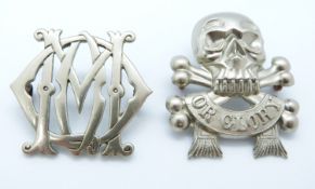 Two British Army 13th/18th Hussars and 17th/21st Lancers NCO metal arm badges