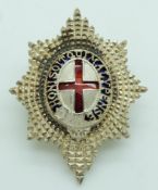 British Army Coldstream Guards officer's hallmarked silver (Birmingham 1946) field cap badge, makers