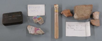 Cold War fragments by repute from the Berlin Wall together with brick fragments by repute from