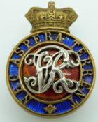 British Army Royal Military College cadet's pre 1901 Victoria crown gilt and enamel cap badge