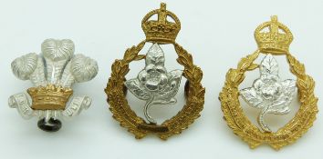 British Army Worcestershire Hussars gilt collar badges together with a Cheshire Yeomanry example,