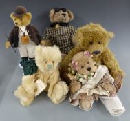 Five English made Teddy bears including Cotswold Bears, Character Bears by Mary Law etc, one with