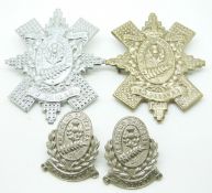 Four New Zealand Army Scottish Regiment metal badges including one chromed example
