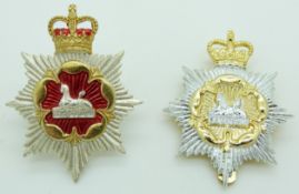 Two British Army Royal Regiment of Gloucestershire and Hampshire cap badges including an officer's