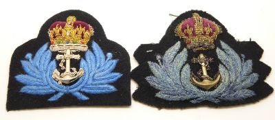 Two Royal Navy Women's Royal Naval Service hat badges, one King's crown example