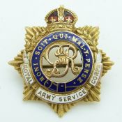 Royal Army Service Corps 9ct gold and enamel pin back badge, stamped 9 carat to reverse