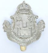 Dublin University Officer Training Corps white metal cap badge