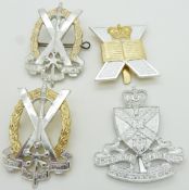 Four Edinburgh University Officer Training Corps and Tayforth University anodised badges, two