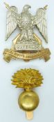 British Army 2 Dragoons (RSC) metal cap badge and Bandsman's grenade cap badge
