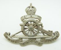 British Army Honourable Artillery Company white metal officer's cap badge