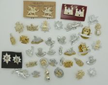 Twenty pairs of British Army anodised collar badges including Royal Scots, Inniskilling Fusiliers,