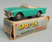 Tri-ang Spot-On diecast model Sunbeam Alpine Convertible with turquoise body and cream interior,