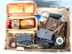 Quantity of camera lenses and accessories including Polaroid CU5 Land camera 3 inch lens marked