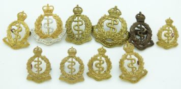 Ten New Zealand Army Medical Corps metal hat and collar badges including a gilt example