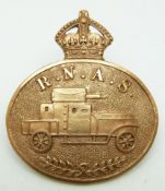 Royal Navy Royal Naval Air Service 'Armoured Car' metal cap badge