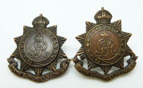 British Army North Somerset Yeomanry pair of metal officers service dress collar badges