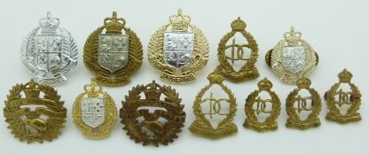 Twelve New Zealand Army Royal Dental Corps metal and anodised hat and collar badges
