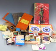 A quantity of vintage toys and games including draughts/chess boards, playing cards, draughts in