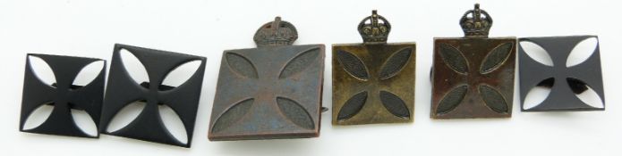 Six New Zealand Army WWI Army Chaplains Department bronze and blackened bronze hat and collar