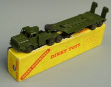 Dinky Supertoys diecast model Tank Transporter with green body and trailer, 660, in original box.