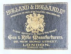 Holland & Holland Ltd gilt embossed leather gun case label 'Holland & Holland Ltd Winners Of All The