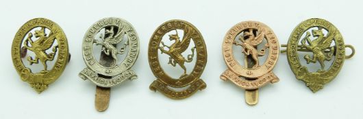 Four British Army West Somerset Imperial Yeomanry metal cap badges