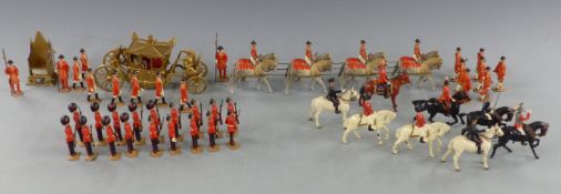 Britains metal model coronation set with coach and horses, Queens Guard, throne etc.