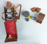 MPP Microcord TLR camera with Ross 77.5mm Xpres f3.5 lens, model 66 telephoto lens pair and Rollei