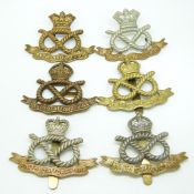 British Army South Staffordshire Regiment metal cap badges including two Victorian examples