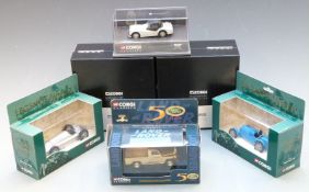 Six Corgi diecast model vehicles comprising two Legends of Speed, Land Rover 50 Years, TR3A Soft