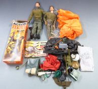 Two Palitoy Action Man Soldier figures, one in original box together with various outfits and