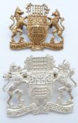 Two British Army Westminster Dragoons metal cap badges