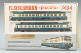 Fleischmann N gauge model railway Piccolo locomotive set 7434, in original box.